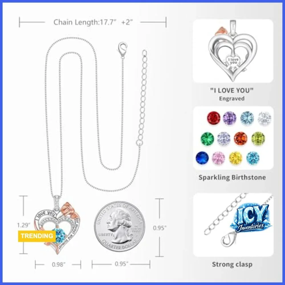 S925 Sterling Silver Rose Heart Birthstone Pendant Necklace for Women